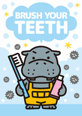 歯みがきをするカバくん