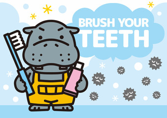 歯みがきをするカバくん