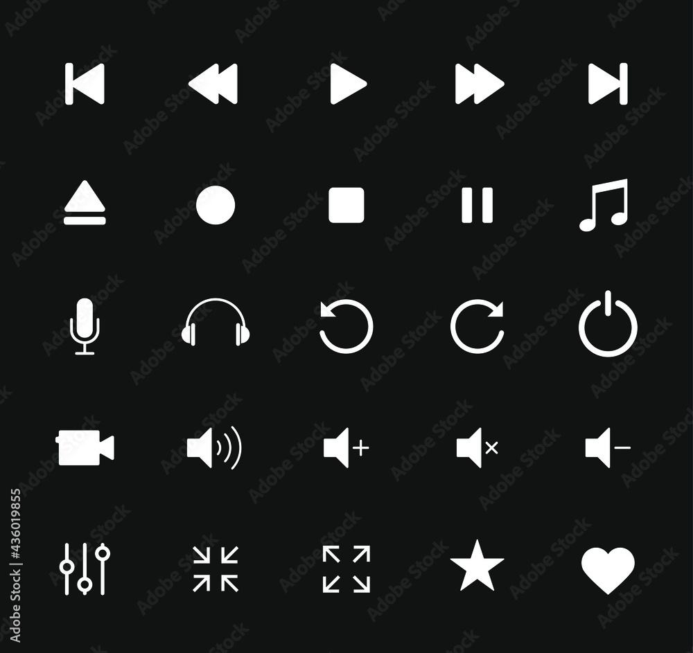 Aufkleber audio and video icon symbol set. volume control button collection. interface and application sign el