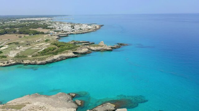 Coastline and sea near Torre Rinalda, Lecce, Apulia, Italy