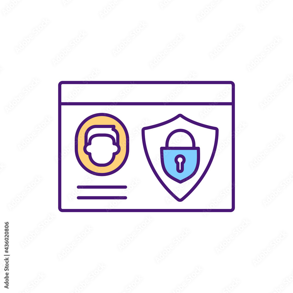 Poster employee access badge rgb color icon. security option. visitor management system. identification bad