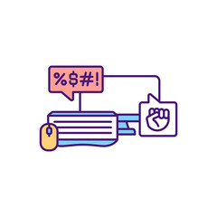 Posting aggressive online comments in social media RGB color icon. Sending negative content. Anonymity in online interactions and disputes. Cyberbullying someone. Isolated vector illustration