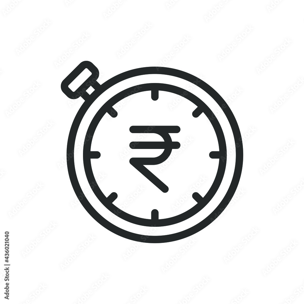 Wall mural Stopwatch with rupee sign. Time is money line icon. Quick and easy loan. Vector illustration 