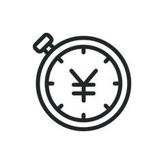 Stopwatch with yuan sign. Time is money line icon. Quick and easy loan. Vector illustration 