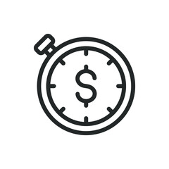Stopwatch with dollar sign. Time is money line icon. Quick and easy loan. Vector illustration 