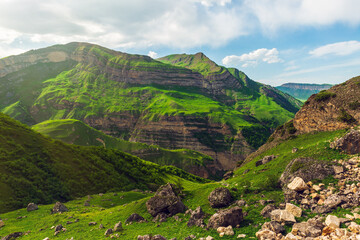 Green mountains and blue clouds landscape