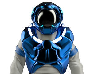 Isolated 3d render illustration of astronaut in space suit and helmet standing on white background.
