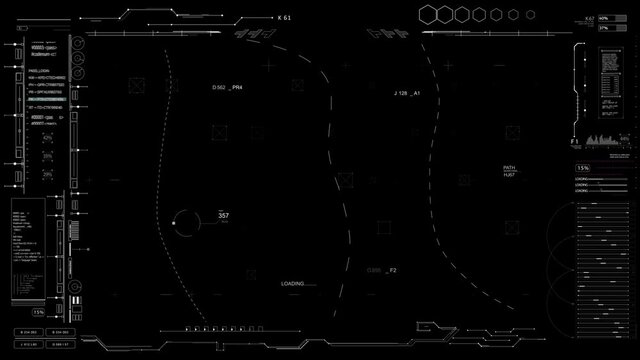 PNG Alpha.HUD with dashes and 2D GFX elements technological futuristic template.2D GFX appearing animation.PNG Alpha channel