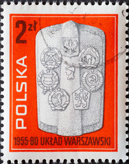 POLAND-CIRCA 1980 : A post stamp printed in Poland showing the coats of arms of the places of the...