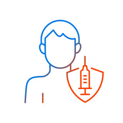 Vaccination of adults gradient linear vector icon. Male patient. Immunization against virus. Health care, medicine. Thin line color symbols. Modern style pictogram. Vector isolated outline drawing