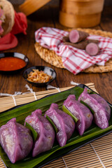 Choi pan (steamed vegetable dumplings) also known as Chai Kwe or Chai Kue is one of the many special traditional Asian delicacies.

and this Choi Pan is made from purple sweet potato