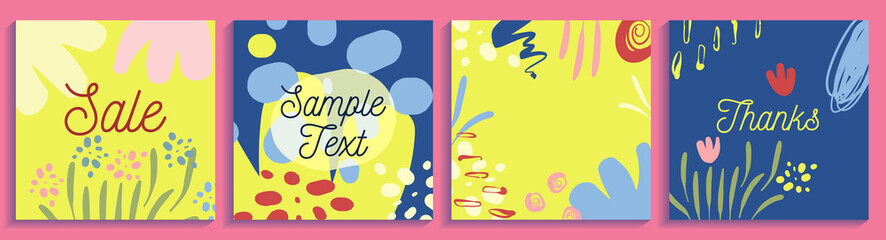 Modern social media post with abstract shapes and line art. Minimalist aesthetic in abstract organic background, poster, greeting card, cover. Set of Contemporary banners for social media.