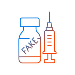 Fake vaccine gradient linear vector icon. False covid drug. Fraudulent medication. Disease treatment problem. Thin line color symbols. Modern style pictogram. Vector isolated outline drawing