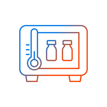 Vaccine storage gradient linear vector icon. Refrigerator with drug vials. Storing pharmaceutical supplies. Thin line color symbols. Modern style pictogram. Vector isolated outline drawing