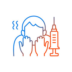 Fear of vaccination gradient linear vector icon. Phobia of injection. Afraid of syringe needles. Health treatment. Thin line color symbols. Modern style pictogram. Vector isolated outline drawing