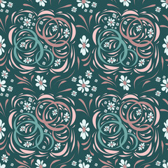 Folk flowers art pattern Floral abstract surface design Seamless pattern