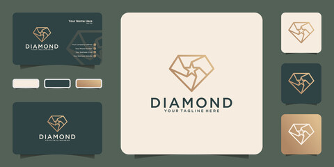 diamond star logo with stylish outline design, icon and business card inspiration