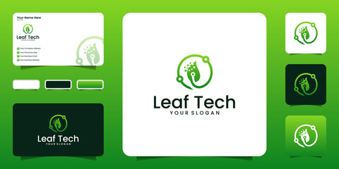 Leaf technology logo design. Abstract technology logo design and business card inspiration