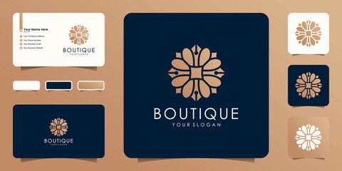 Fototapeta premium luxury beauty boutique gold flower designs, business card icon and template