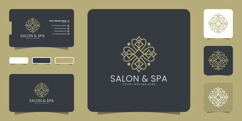 Feminine beauty salon and spa line art flower shape logo design logo, icon and business card template