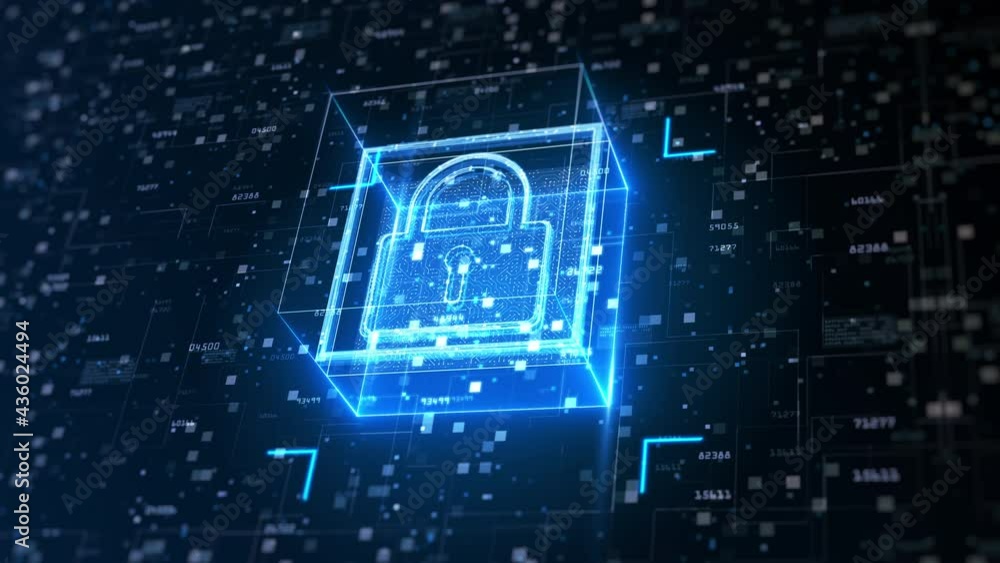 Poster padlock of cyber security on circuit board, digital data network protection, big data analysis futur