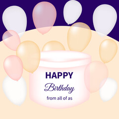 card happy birthday to you with air transparent balloons. text on gift box