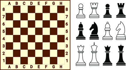 chess board and figures, for the game, vector figure,