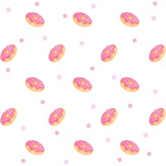 Pink donut cartoon on white background.