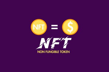 Naklejka premium No fungible Token unique cryptocurrency. Vector illustration banner volcano erupts in NFT coins. 