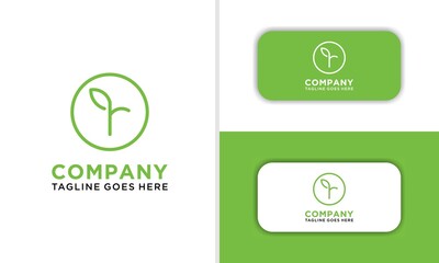 R Leaf Letter Logo Icon line art Design in Green Colors Vector Illustration.  blank for business card. For your business. Vector sign.