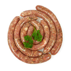 raw sausages isolated on white background