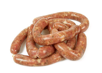 raw sausages isolated on white background