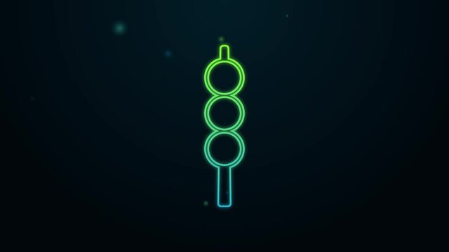 Glowing neon line Meatballs on wooden stick icon isolated on black background. Skewer with meat. 4K Video motion graphic animation Vector