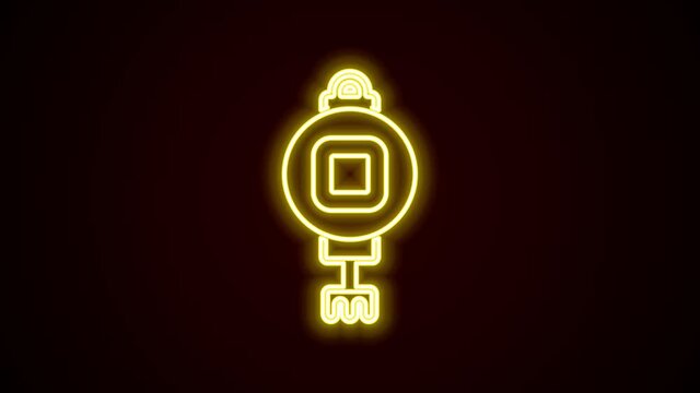 Glowing neon line Chinese paper lantern icon isolated on black background. 4K Video motion graphic animation