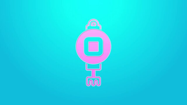 Pink line Chinese paper lantern icon isolated on blue background. 4K Video motion graphic animation