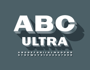 Vector Ultra Bold Alphabet set. 3D White Font. Simple isometric Letetrs and Numbers
