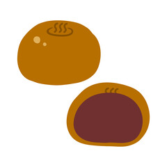 温泉まんじゅう(こしあん)の手描きイラストアイコン