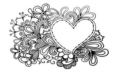 heart with ornament coloring page, flower coloring page,love coloring page,