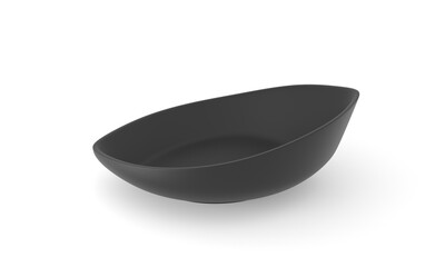 Modern curve bowl, Empty black bowl in oval shape isolated on white background with clipping path, Side view.3d illustraton.