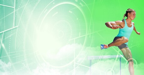 Composition of female athlete hurdle jumping with scope scanning data processing