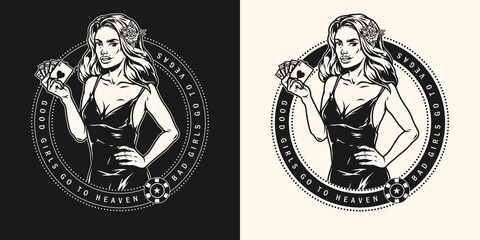 Poker vintage monochrome round label