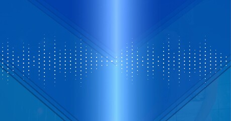 Composition of sound frequency dot level meters on shiny blue background with chevrons
