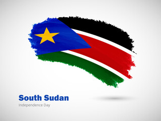 Happy independence day of South Sudan with artistic watercolor country flag background. Grunge brush flag illustration