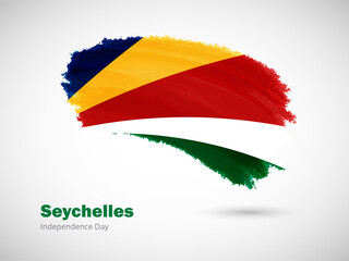 Happy independence day of Seychelles with artistic watercolor country flag background. Grunge brush flag illustration