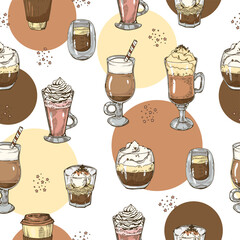 Seamless pattern of different coffee drinks