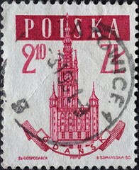 POLAND-CIRCA 1958 : A post stamp printed in Poland showing the historic Town hall in