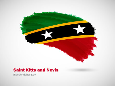 Happy independence day of Saint Kitts and Nevis with artistic watercolor country flag background. Grunge brush flag illustration