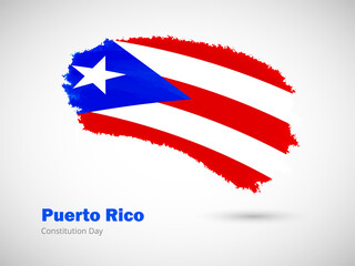 Happy constitution day of Puerto Rico with artistic watercolor country flag background. Grunge brush flag illustration