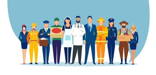 Vector of a diverse group of people of different professions and occupations - obrazy, fototapety, plakaty