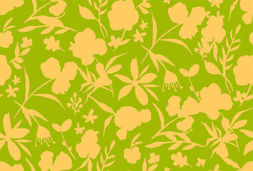 Abstract Hand Drawing Tropical Exotic Flowers Poppies Peonies and Leaves Repeating Vector Pattern Isolated Background